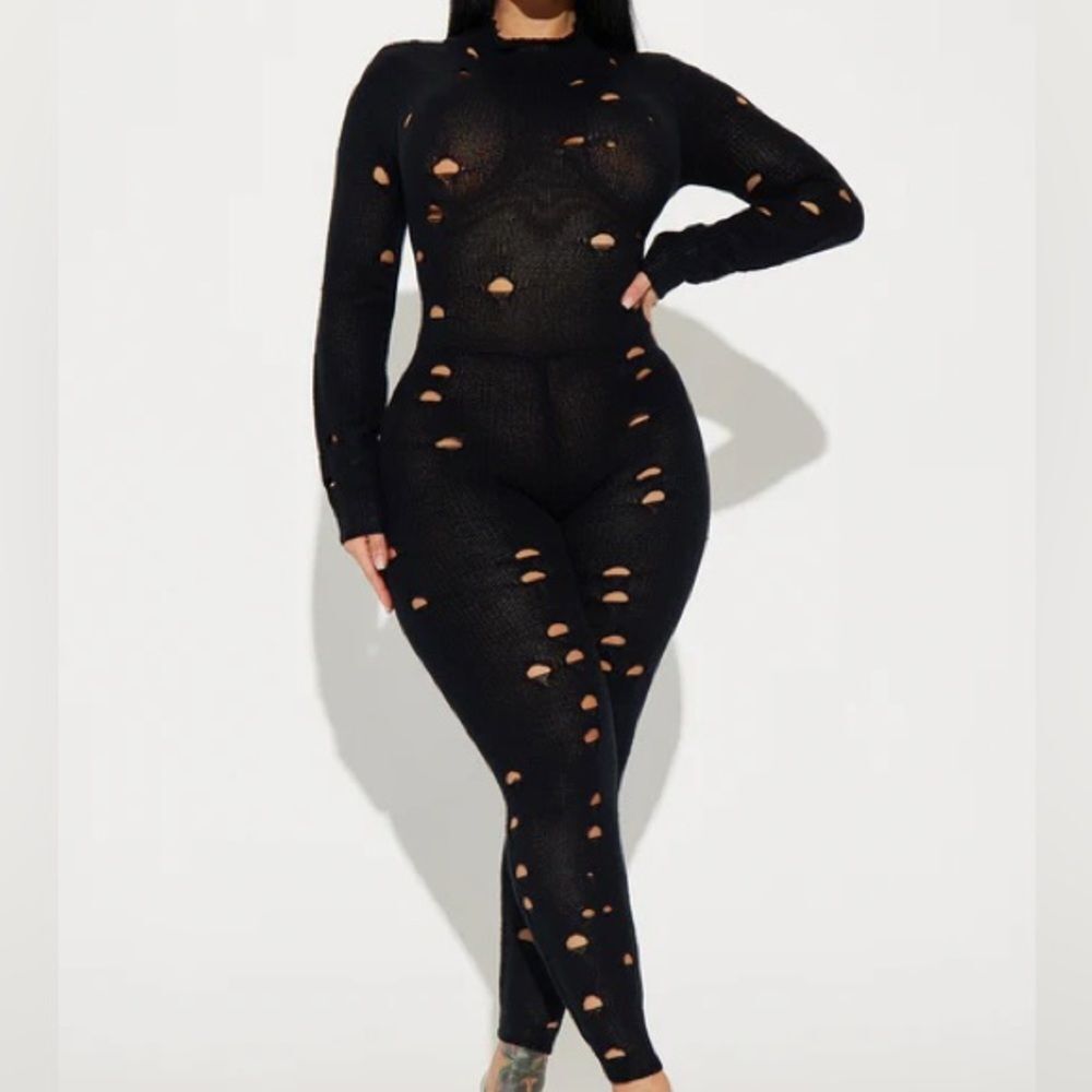 NEW Fashion Nova As Time Goes By Sweater Jumpsuit Black Medium